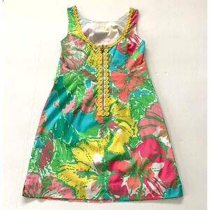 Lilly Pulitzer Delia Shift Dress Big Flirt Floral Tropical 0 00 XS Cotton Lace